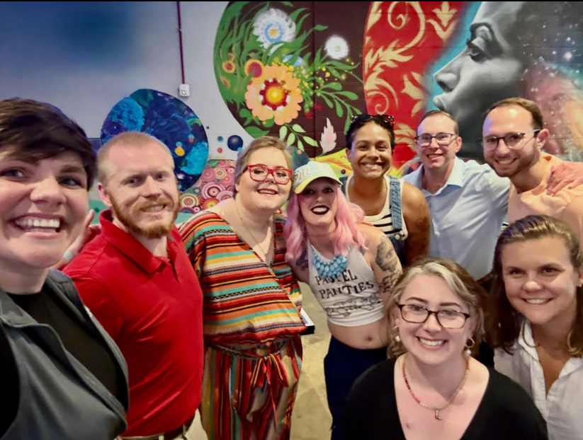 A selfie of the AYA meet up group at Hi-Wire Brewing in Durham, NC.